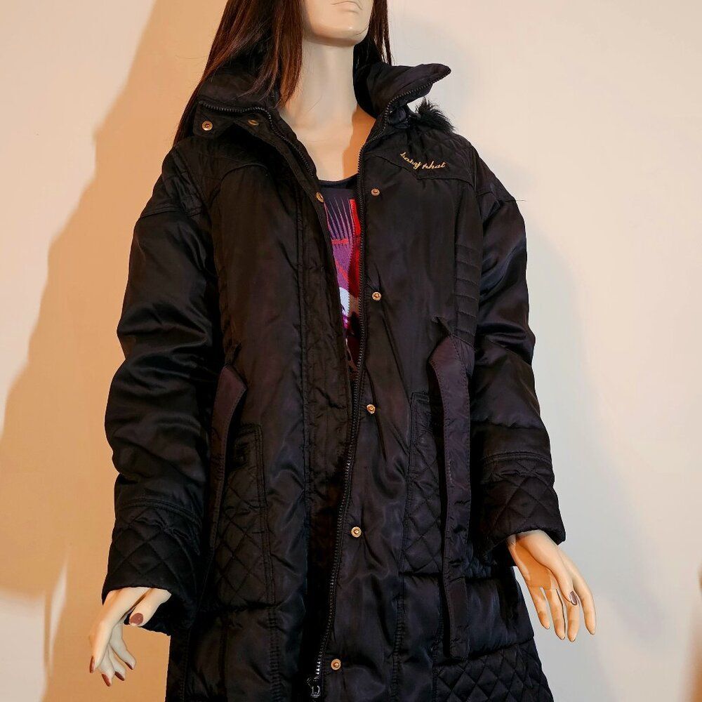 Vintage Baby Phat Womens Overcoat Jacket Size XL Black and Gold